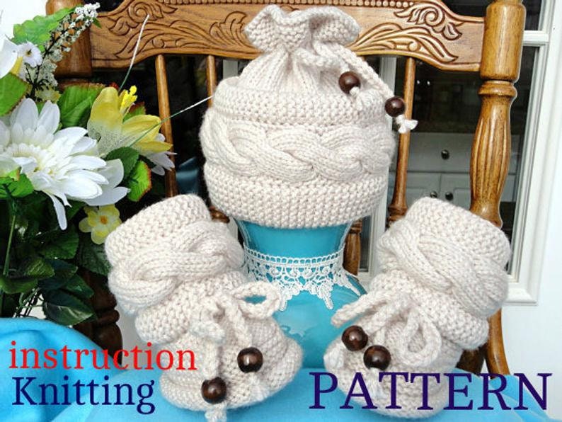 Knitting PATTERN Baby Booties Baby Hat Knitted Baby Shoes Knit Baby Beanie Baby Girl Baby Boy Knitted Baby Outfit PATTERN in English PDF image 3