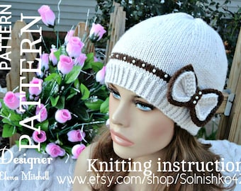 Knitting PATTERN Beanie Girls Hat Pattern Toddler Beanie PATTERN Knit Women Cap Girl Beanie Knitting Pattern Hat with Bow PDF file