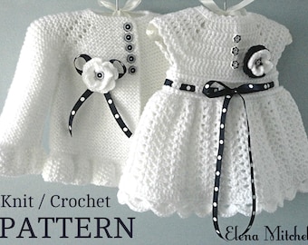 Knitting PATTERN Baby Jacket Crochet PATTERN Baby Dress Baby Cardigan Baby Girl Pattern Baby Outfit Newborn Baby Girl Clothes Pattern PDF