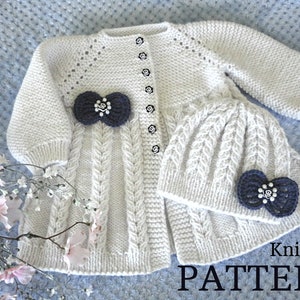 Knitting PATTERN Baby Jacket Knitted Baby Cardigan Baby Hat Baby Beanie Pattern Knit Baby Sweater Baby Girl Outfit PATTERN in English PDF