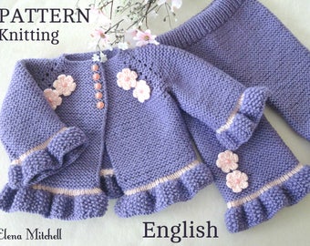Knitting PATTERN Baby Cardigan Baby Pants Baby Girl Outfit Pattern Baby Jacket Garter Stitch Knitted Baby Sweater Pattern Baby Girl Clothes