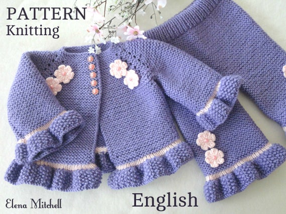 Knitting Pattern Baby Cardigan Baby Pants Baby Girl Outfit Pattern Baby Jacket Garter Stitch Knitted Baby Sweater Pattern Baby Girl Clothes