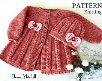 MOTIF de veste pour bébé en tricot Cardigan pour bébé Bonnet pour bébé Modèle de bonnet pour bébé Pull en tricot pour bébé Tenue de bébé fille MOTIF en PDF anglais