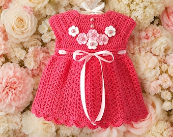 Crochet Baby Girl Dress Pattern PDF, Lace Floral Dress, Newborn to 12 Months