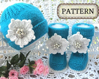 Modèle de tricot Chaussures de bébé Chaussons de bébé Chapeau de bébé Bonnet de bébé Ensemble de bébé Pompon Uggs de bébé Modèle de bébé fille (fichier PDF) Téléchargement immédiat