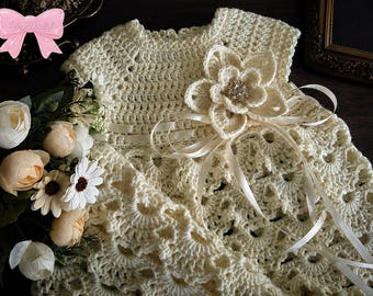 Crochet Baby Girl Dress, Lace Christening Outfit, Baptism Dress, 0–12 Months, Pattern PDF