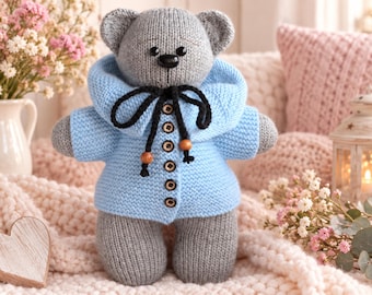 Modèle de tricot PDF pour ours en peluche avec manteau, ours tricoté, peluche