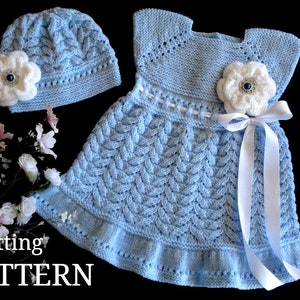 Knitting PATTERN Baby Dress Knitted Baptism Dress Christening Dress Knitted Baby Beanie Knitting Pattern Baby Hat PATTERN in English