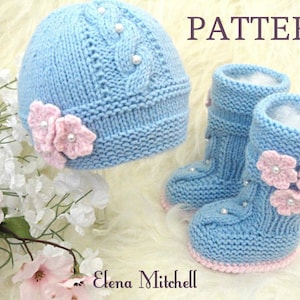 Knitting PATTERN Baby Set Infant Baby Hat Babies Baby Shoes Newborn Knitted Baby Hat Baby Booties Baby Boy Baby Girl Pattern PDF file image 1