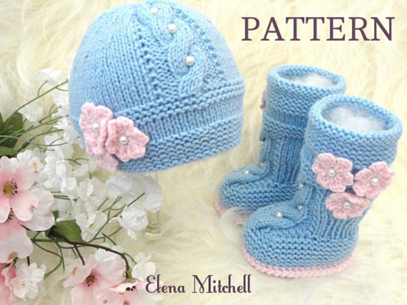 Knitting PATTERN Baby Set Infant Baby Hat Babies Baby Shoes Newborn Knitted Baby Hat Baby Booties Baby Boy Baby Girl Pattern PDF file image 1