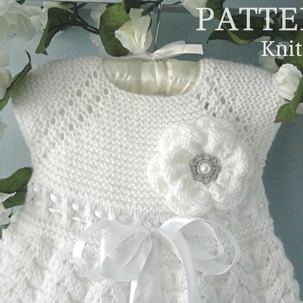 Knitting PATTERN Baby Dress Baptism Baby Girl Outfit Christening Baby Dress Pattern Knitted Flower Knitted Baby Dress PATTERN in English