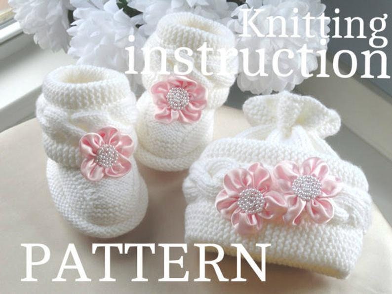 Knitting PATTERN Baby Booties Baby Hat Knitted Baby Shoes Knit Baby Beanie Baby Girl Baby Boy Knitted Baby Outfit PATTERN in English PDF image 2