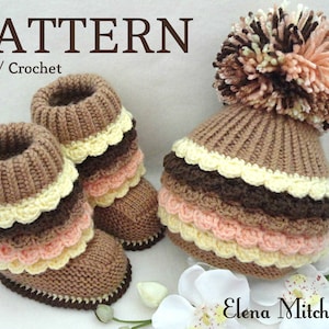 Knitting PATTERN Knit / Crochet PATTERN Baby Booties Baby Shoes Baby Boots Baby Hat Pom-Pom Baby Beanie Baby Girl Baby Boy Baby Set PATTERN