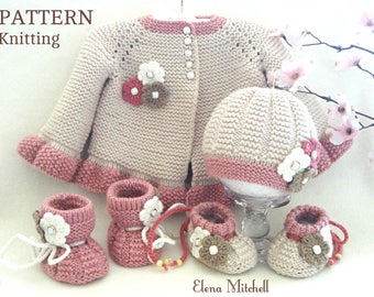 Tricot PATRON Bébé Veste Bébé Cardigan Point Jarretière Bébé Chapeau Bébé Chaussures Bébé Chaussons Nouveau-Né Fille Manteau Tricot Cardigan Bébé PATRON