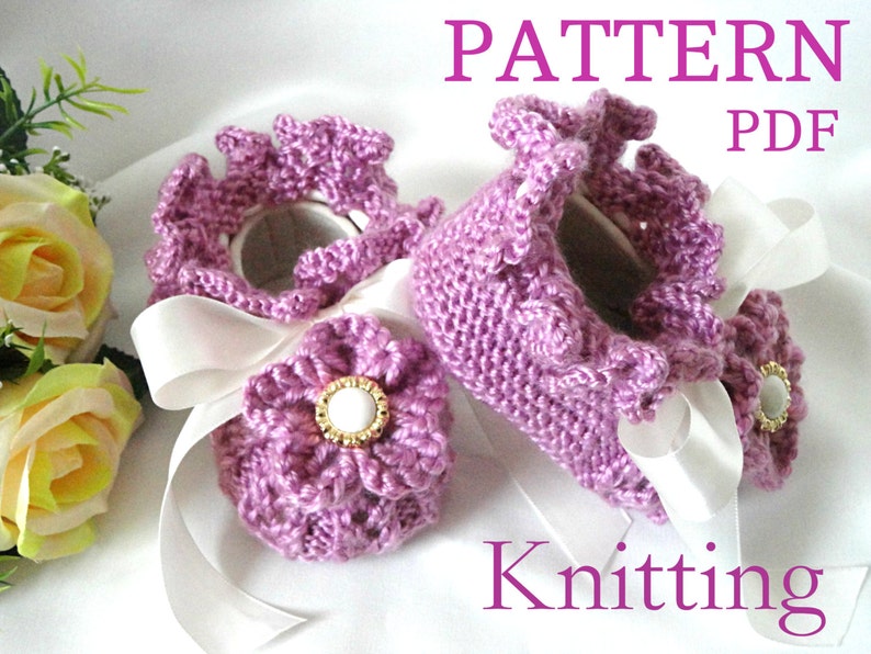 Knitting PATTERN Baby Shoes Baby Girl Shoes Newborn Slippers Crib Shoes Knitted Baby PATTERN Baptism Shoes Christening Shoes Knit Shoes PDF image 1