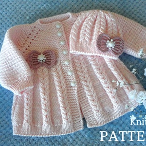 Knitting PATTERN Baby Jacket Knitted Baby Cardigan Baby Hat Baby Beanie Pattern Knit Baby Sweater Baby Girl Outfit PATTERN in English PDF