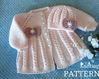 Knitting PATTERN Baby Jacket Knitted Baby Cardigan Baby Hat Baby Beanie Pattern Knit Baby Sweater Baby Girl Outfit PATTERN in English PDF