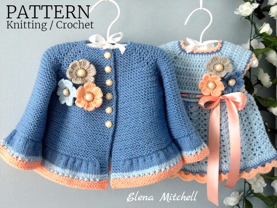 Knitting PATTERN Baby Jacket Crochet PATTERN Baby Dress Baby Cardigan Baby Girl Pattern Baby Outfit Newborn Baby Girl Clothes Pattern PDF