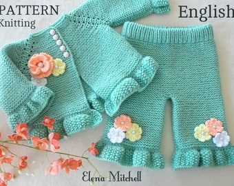 Knitting PATTERN Baby Cardigan Baby Pants Baby Girl Outfit Pattern Baby Jacket Garter Stitch Knitted Baby Sweater Pattern Baby Girl Clothes