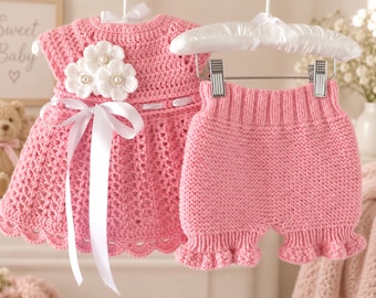 Crochet Baby Dress and Knit Bloomers, Baby Girl Outfit, 0–12 Months, Pattern PDF