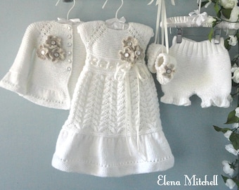 PATRON de tricot baptême bébé ensemble baptême bébé robe tricoté bébé Cardigan bébé chaussures baptême bébé fille vêtements bébé veste modèle PDF