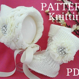 Knitting PATTERN Baby Set Baby Bonnet Baby Hat Cap Knitted Baby Shoes Baby Booties Baby Uggs Knit Pattern Babies Baby Girl Newborn Infant image 1