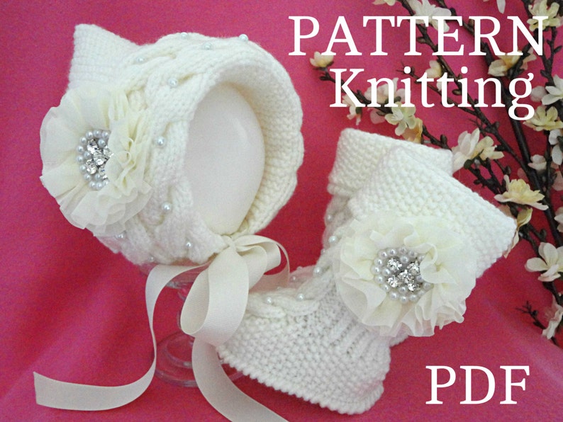 Knitting PATTERN Baby Set Baby Bonnet Baby Hat Cap Knitted Baby Shoes Baby Booties Baby Uggs Knit Pattern Babies Baby Girl Newborn Infant image 1