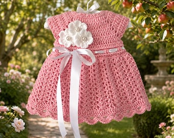 Crochet Baby Girl Dress Pattern PDF, Lace Floral Dress, Newborn to 12 Months