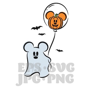 Halloween Magic Mouse Ghost with Balloons - EPS, PNG, Svg, Jpg