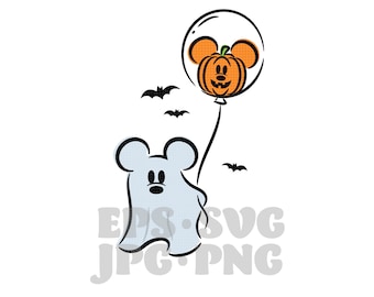 Halloween Magic Mouse Ghost with Balloons - EPS, PNG, Svg, Jpg