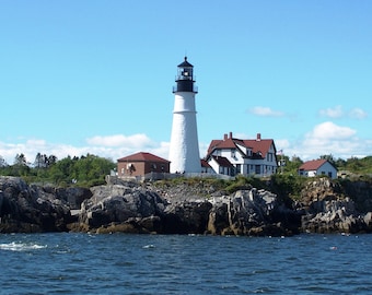 Portland Head Light 5x7 landscape photo, Maine coast lighthouse print, New England beach house decor, fine art print home table decor