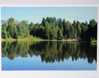 Birthday card for nature lovers, Vermont pond nature card, lake life blank greeting card, blue water reflections, thinking of you card