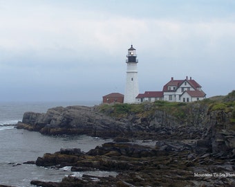 Portland Head Light 5x7 landscape photo, Maine coast lighthouse print, New England beach home decor, fine art print bedroom decor