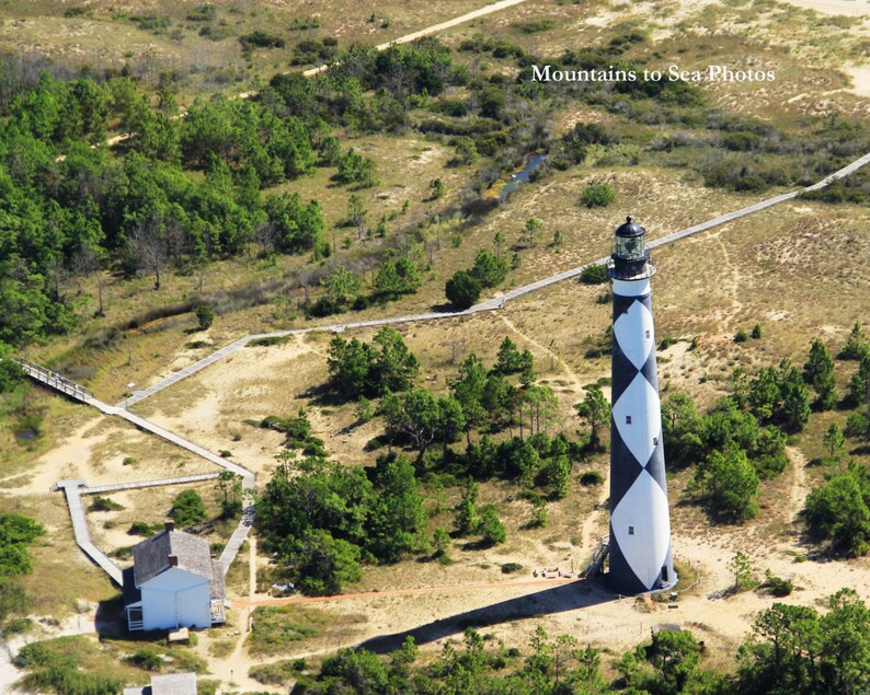 Lighthouse photo aerial print, 8x10 landscape print all seasons decor, coastal wall art beach home decor, Cape Lookout tabletop decor image 1