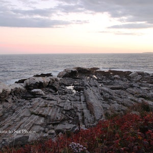 Maine photo 5x7 print, sunset photo coastal decor, landscape print rustic home decor, Pemaquid Point New England coast, fine art print