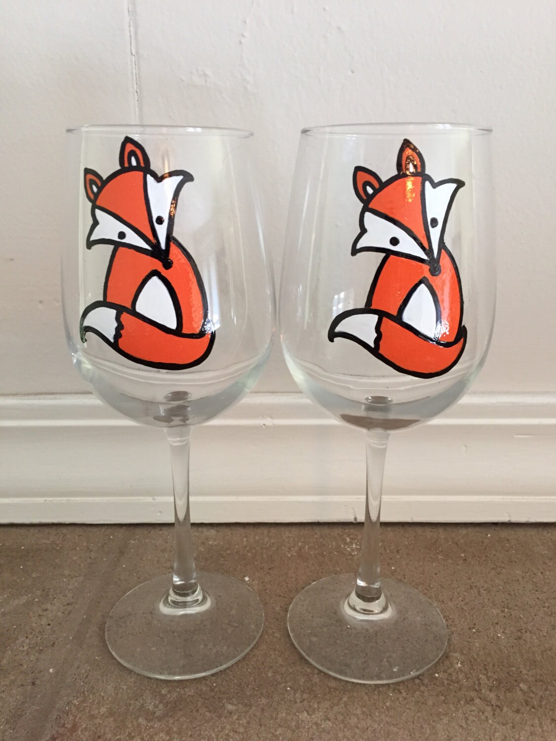 Hand Painted Fox Wine Glasses set of 2 Etsy