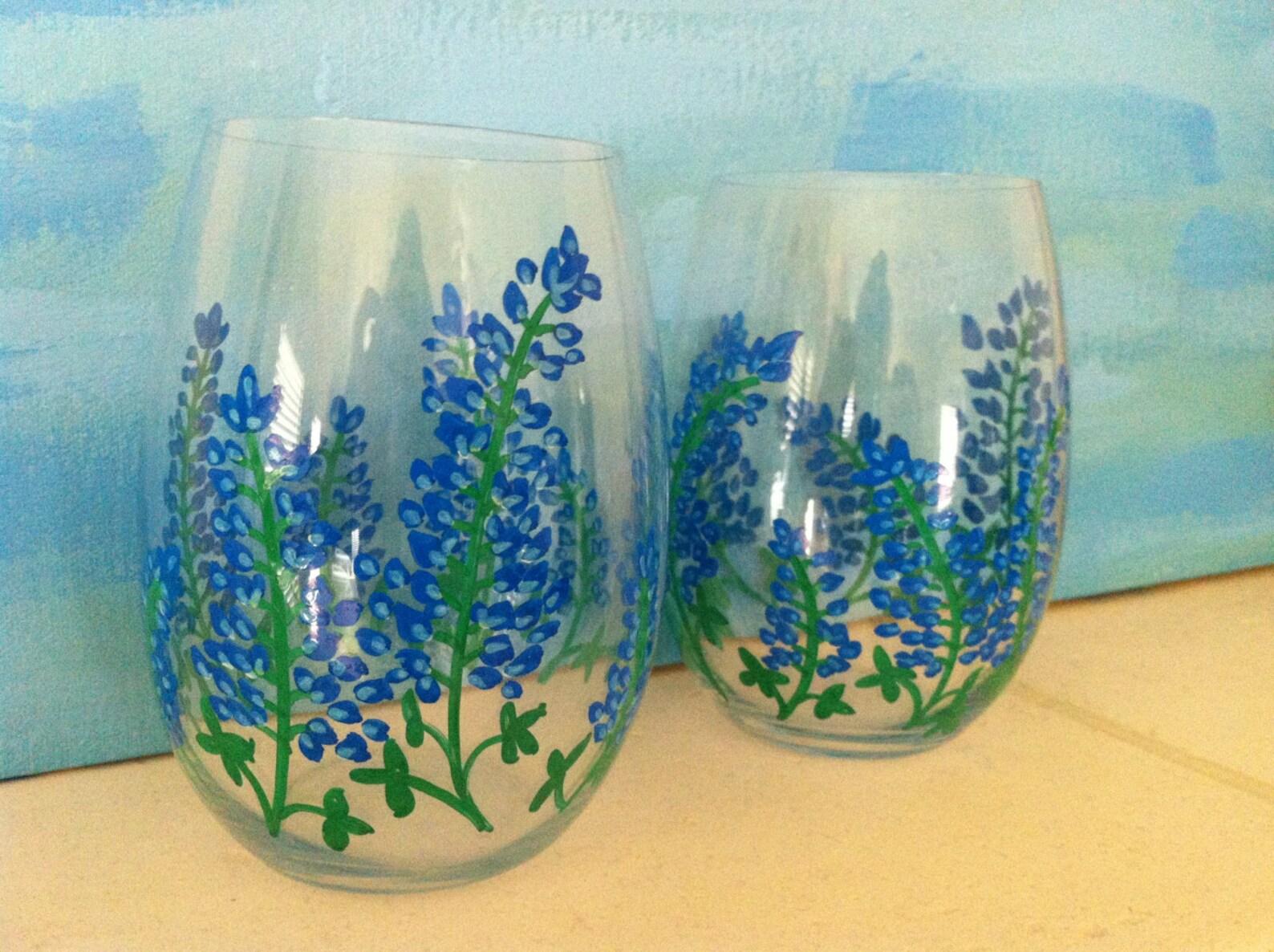 Hand Painted Texas Stemless Wine Glasses set of 2 Etsy