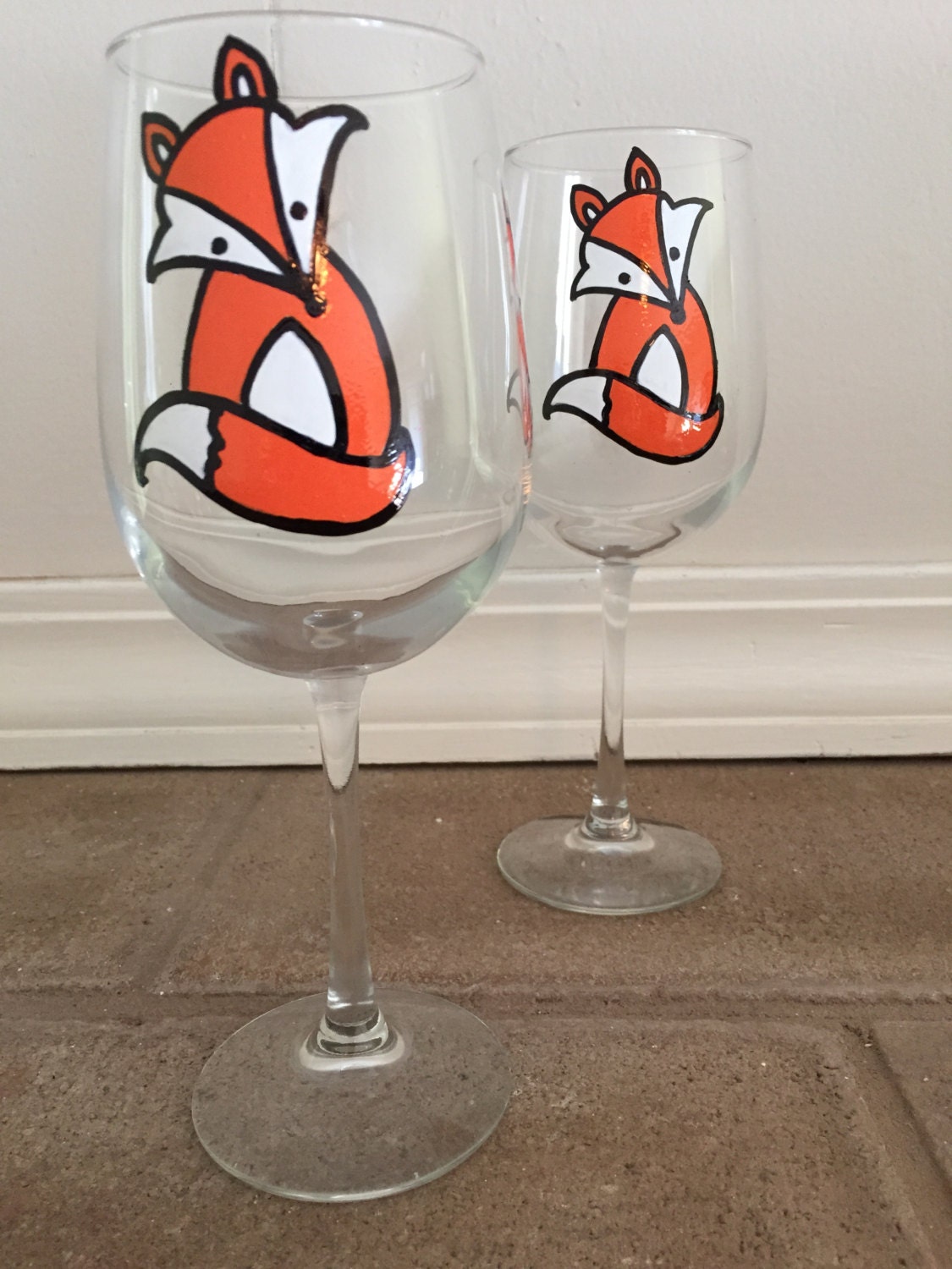 Hand Painted Fox Wine Glasses set of 2 Etsy