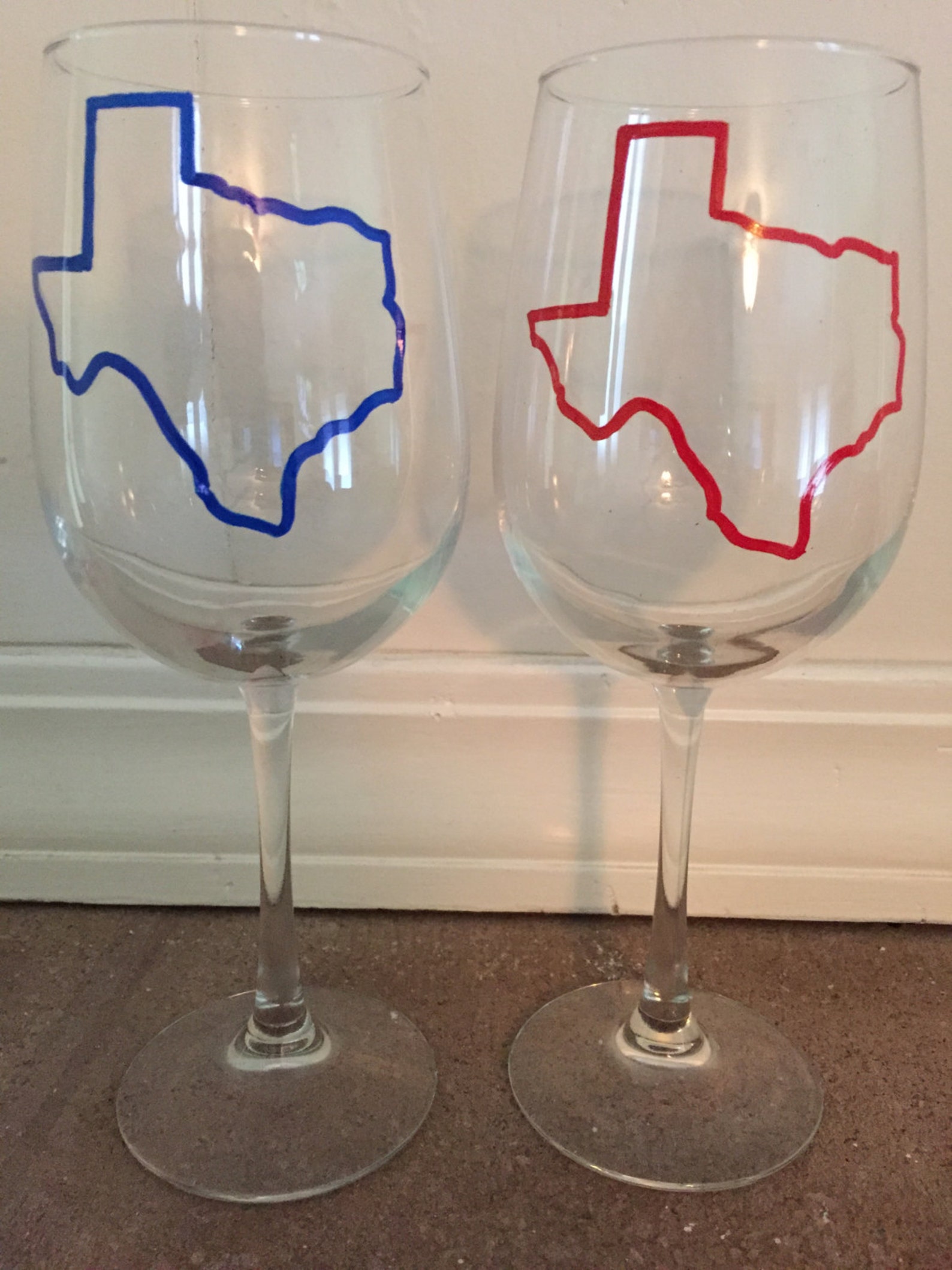 Hand Painted Texas Wine Glasses Set of 2 Etsy