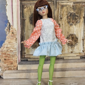 Cotton Mix-Up dress for Ellowyne and friends (orange sleeves)