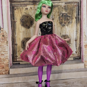 Brocade and Metallic  bubble hem dress for Ellowyne bodied dolls