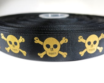 1m Black Sugar Skulls Printed Grosgrain Ribbon 7//8/" 22mm