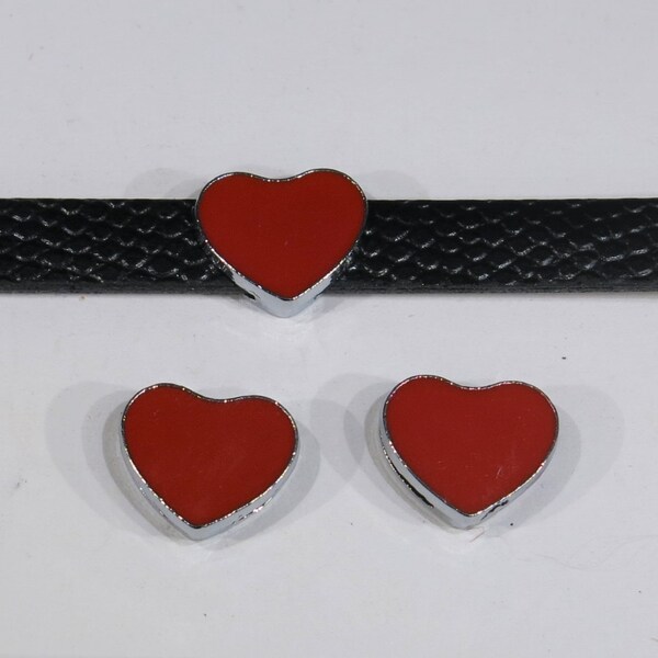 10pc "red heart" 8mm slide charms in antique style silver (BC1620)