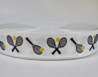 5 yards of 7/8 inch "tennis rackets" grosgrain ribbon