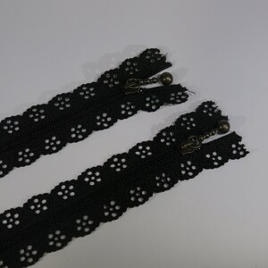 3pc zipper 30cm / 12inch black lace closed end Z60 image 1