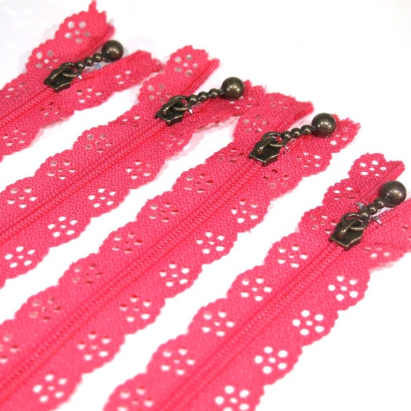 10pc zipper 30cm / 12inch pink lace closed end (Z38)