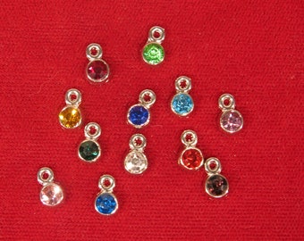 12pc set "birthstones" charms in antique silver style (BC1104)