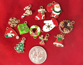 12pc "Christmas" gold color charms in antique silver style (BC1508)