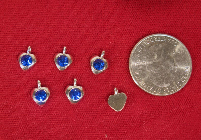 BC1346B 50pc blue sapphire heart rhinestone charms in antique silver style BULK