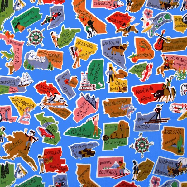 1/2 yard of 100% cotton "USA states" fabric